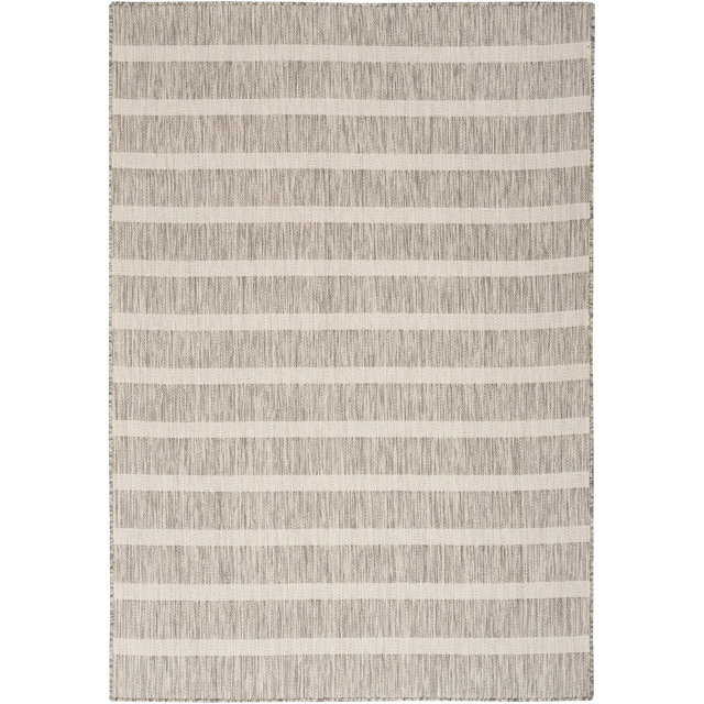 Nourison Positano Modern Stripes Flatweave Indoor Outdoor Low Pile Area Rug Grey Ivory 7' x 10'