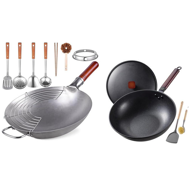 Teewe 13.4' & 13' Nonstick Wok & Wok Pan Bundle with 10 Accessories