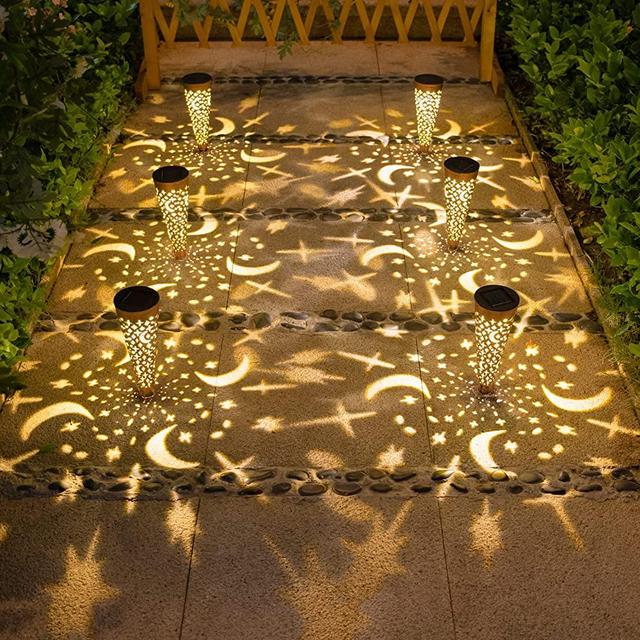 Go2garden Solar Garden Lights Outdoor Decorative Stake Lights Waterproof with Moon Star for Patio, Pathway, Backyard, Outside Decor, Lawn Ornaments (Copper, 6pack)