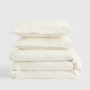 Ivory Linen Double Flange Duvet Cover Set - Full/Queen