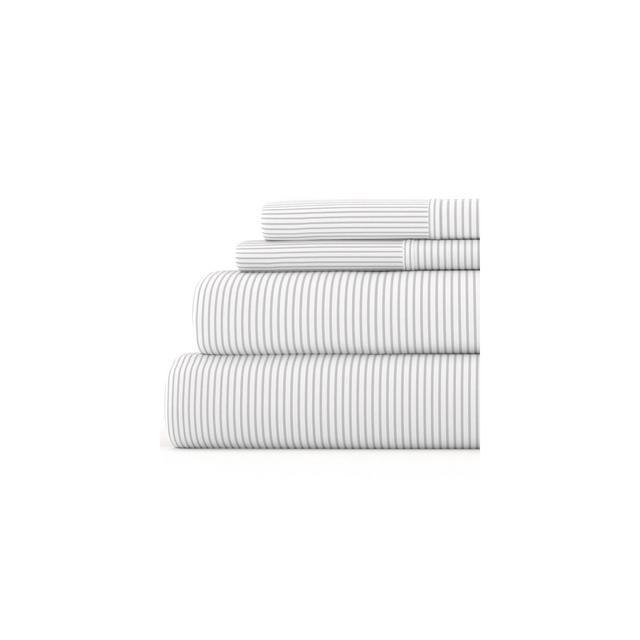 Becky Cameron, Easy Care, Pinstriped Pattern Sheet Set, King, Light Gray