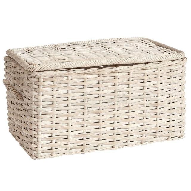 Aubrey Woven Basket, Large Lidded - Whitewash