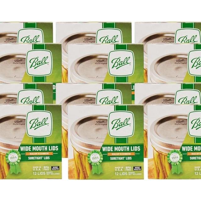 Ball Wide Mouth Lids for Glass Mason Jars, Used for Canning, Pickling, Juice, Jam, Jelly 12-Count, Pack of 12 (144-Lids Total)