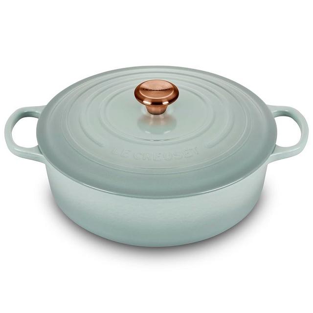 Le Creuset Signature 6.75-quart Round Wide Oven with Copper Knob - Enameled Cast Iron (Sea Salt)