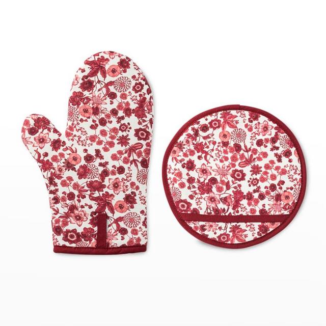 JuliskaField of Flowers Oven Mitt & Pot Holder Set, Ruby