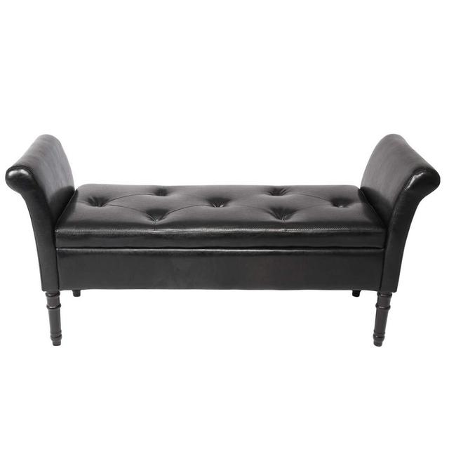 Changjie Furniture Modern PU Leather Storage Ottoman Bench Tufted Bed Bench for Living Room Bedroom (PU Black)
