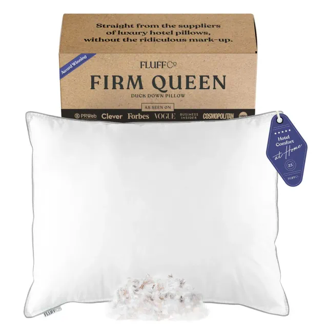 FluffCo Down & Feather Pillow - Standard - Firm - White