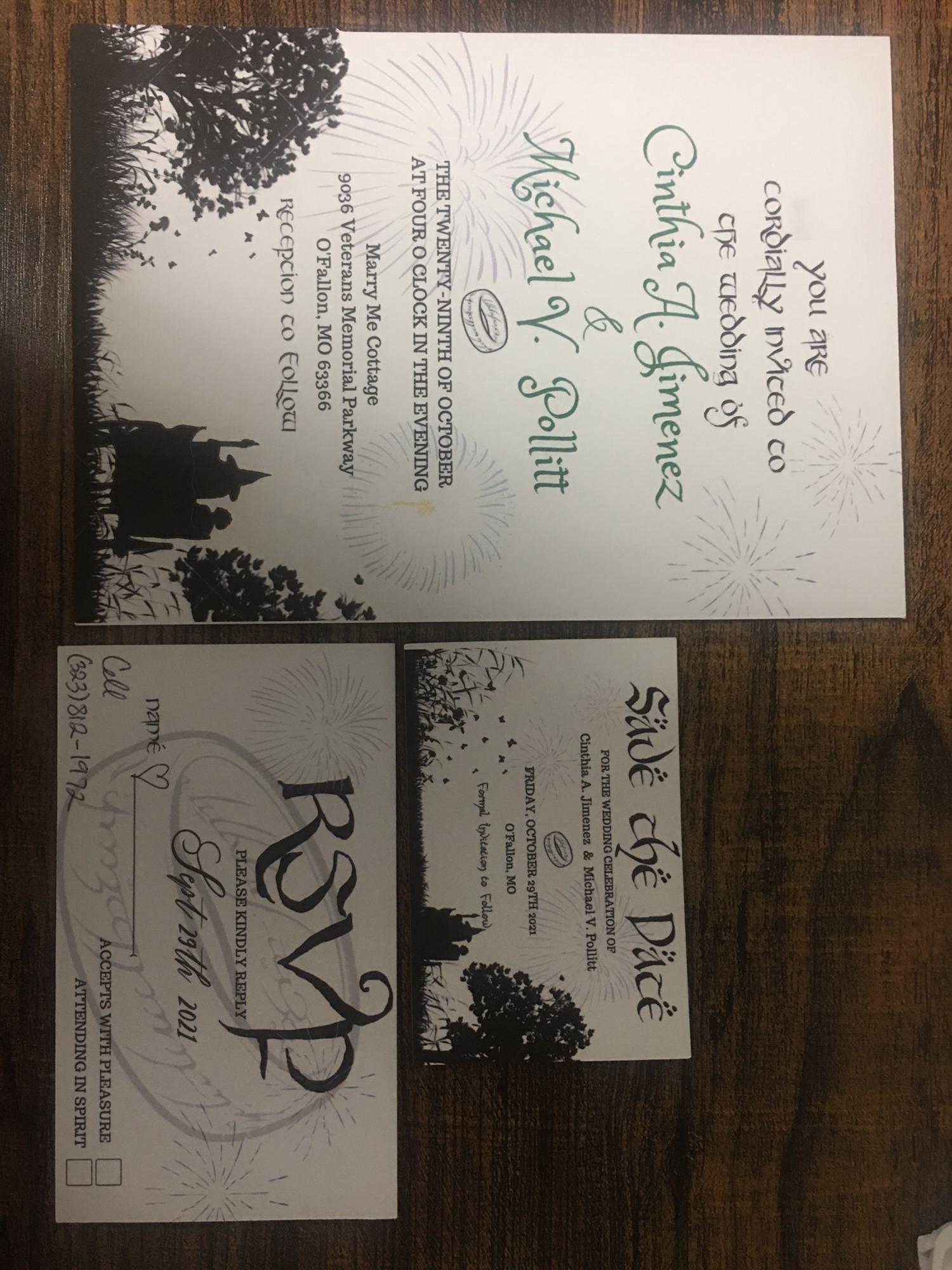 Prepping invitations! Shire green 💚