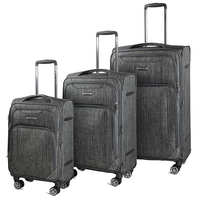 Cantor Ultra Lightweight Softside Luggage with Spinner Wheels, Set of 3, Expandable Suitcase with Retractable Handle and ID Tag, and Interlocking Zippers with TSA Lock (Grey)