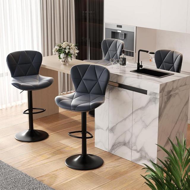 Nalupatio Modern Bar Stool Set of 4, Adjustable Faux Leather Upholstered Swivel Counter Stools, Counter Height Barstools with Back for Kitchen Island, Dark Grey