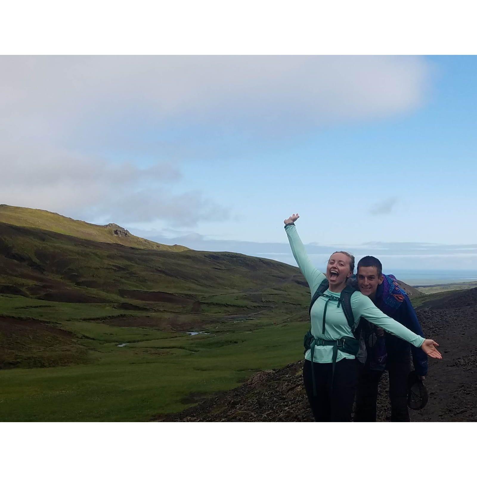 We stopped in Iceland in 2019 after graduation on our way to walk the Camino de Santiago. Here we are hiking back from some hot springs