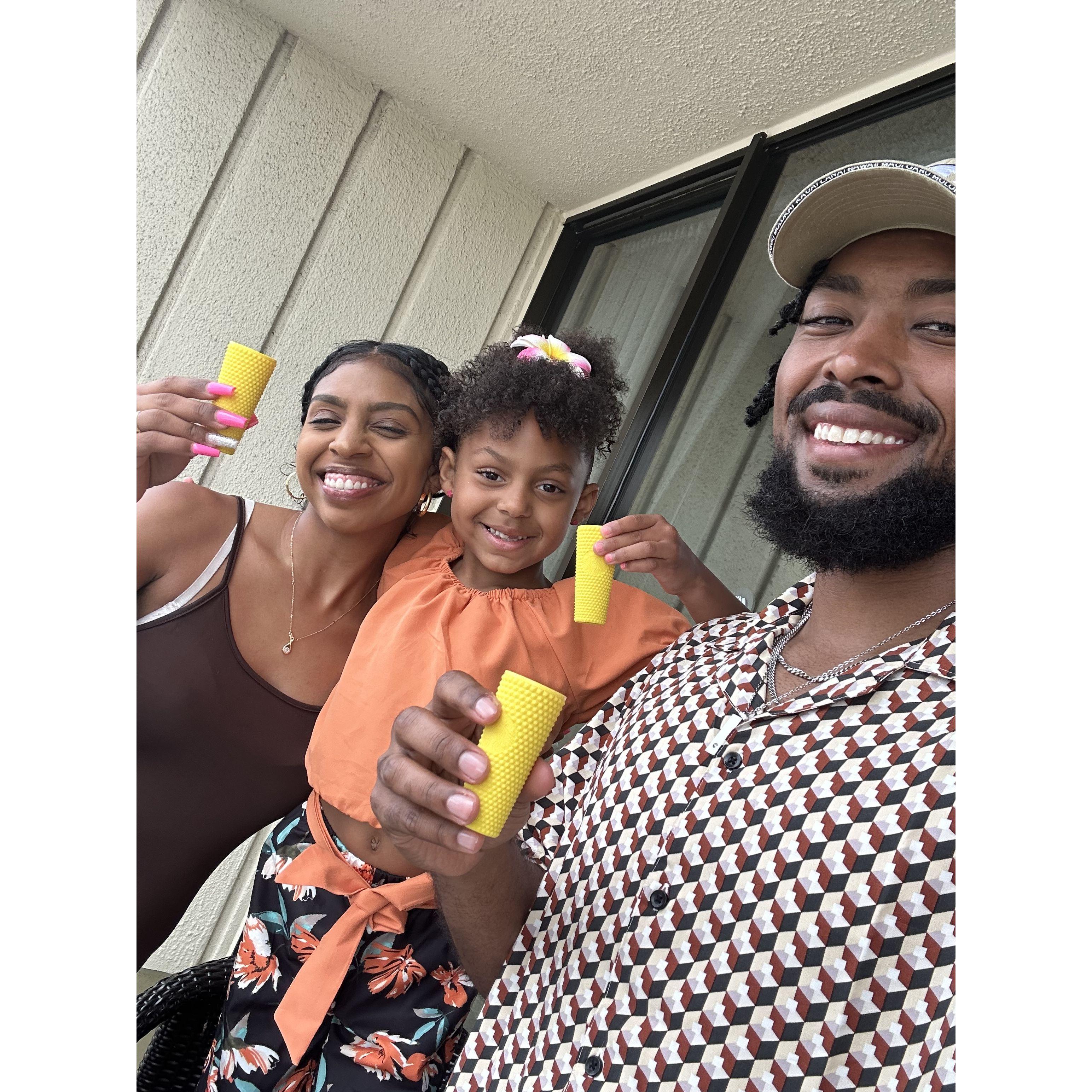 Always down to take a family shot!! (Yes, Lacey gets juice!)