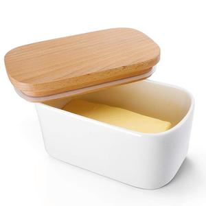 [NEW AND IMPROVED] Sweese 3151 Large Butter Dish - Airtight Butter Keeper Holds Up to 2 Sticks of butter - Porcelain Container with Beech
