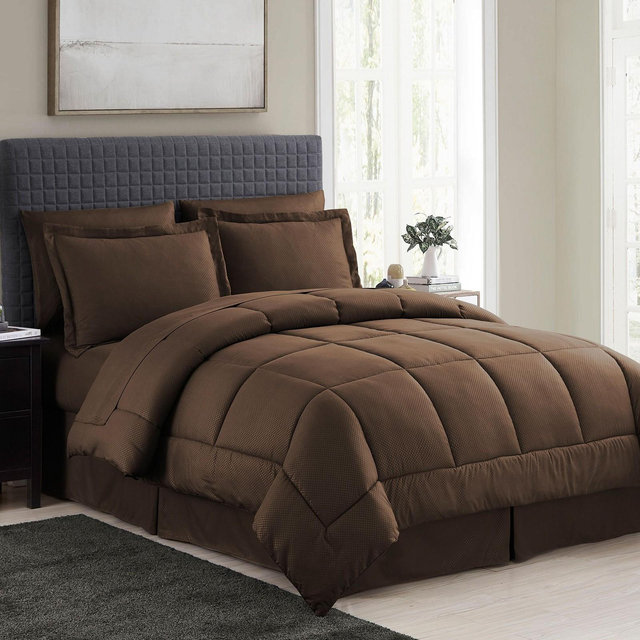 8 Piece Embossed Checkered Bed In A Bag All Season Complete Set - Sweet Home Collection®