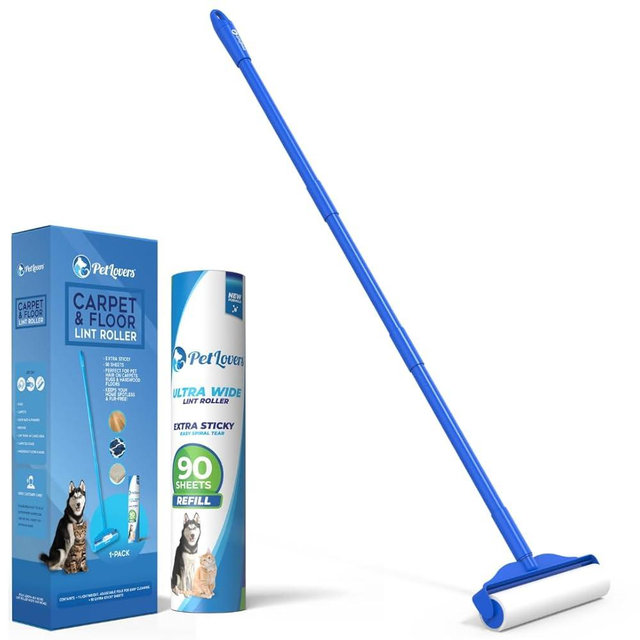 PetLovers Large Lint Roller – 90 Extra Sticky Sheets for Pet Hair Removal, Extra Large Floor and Carpet Roller for Homes with Pets, Perfect for Floors, Furniture, and Loving Pet Owners