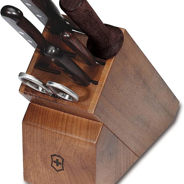 Victorinox Fibrox Pro 7-Piece Knife Block Set - Sturdy Knife Set with Beautiful Rosewood Storage Block