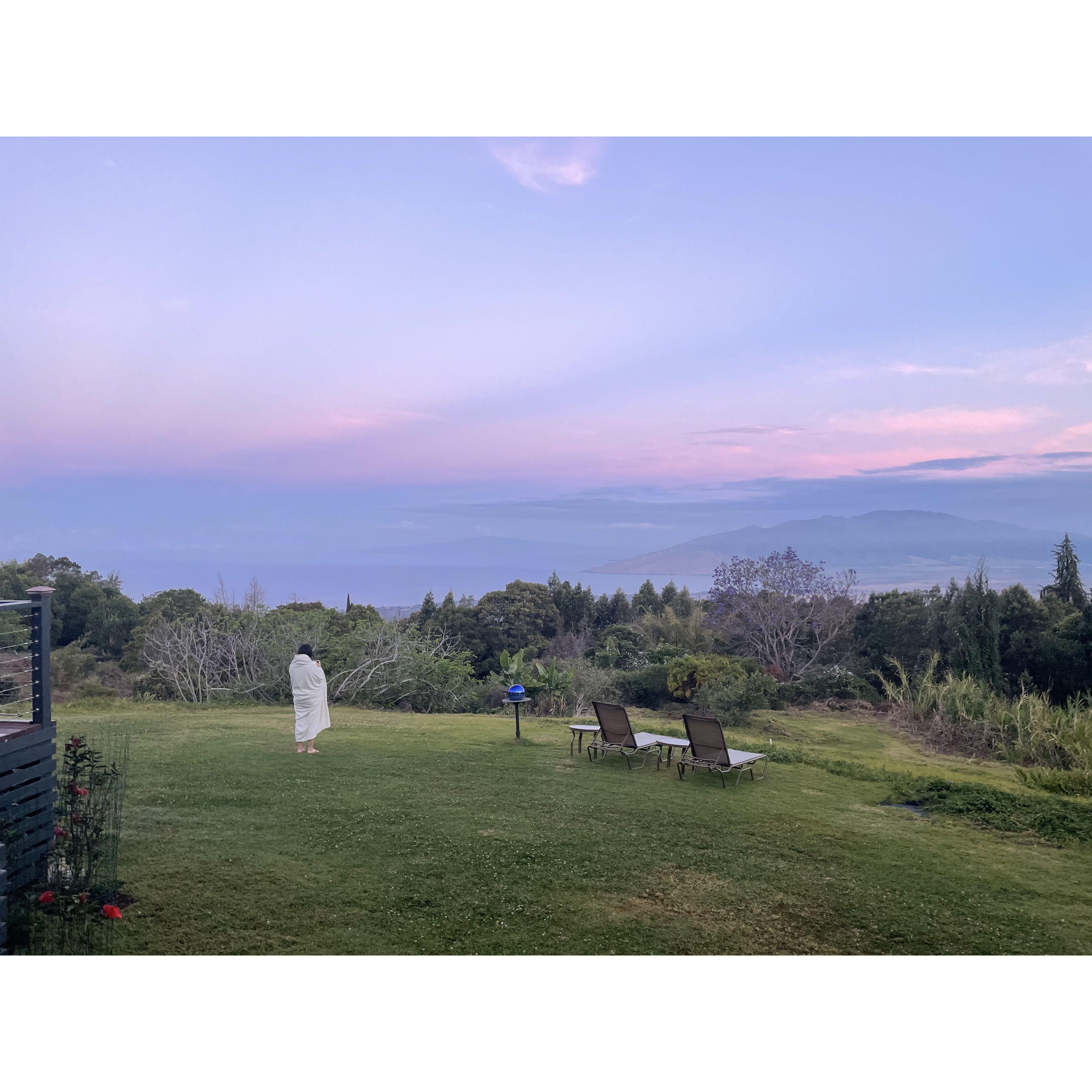 Edward woke Victoria up at 4AM to watch the sunrise in Maui. She was not happy.