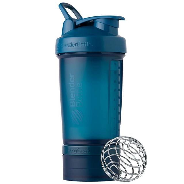 BlenderBottle Shaker Bottle with Pill Organizer and Storage for Protein Powder, ProStak System, 22-Ounce, Ocean Blue