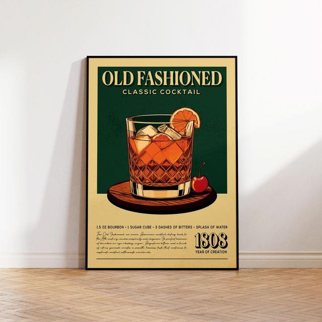 Old Fashioned Cocktail Print, Old Fashioned Cocktail Poster, Bar Wall Art, Classic Bar Cart Art Prints, Retro Print, Bar Accessories