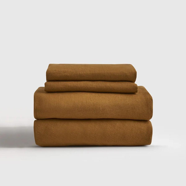 European Linen Fitted Sheet Set in Tobacco
