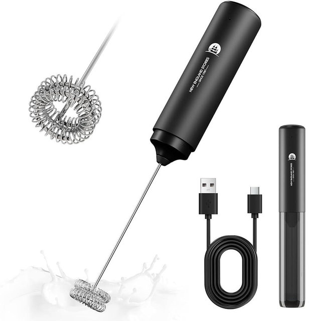 Rechargeable Milk Frother Handheld, 2-IN-1 Dual Spring Whisk Electric Frother Wand for Cappuccino Latte Macchiato, Portable Drink Mixer for Coffee, Matcha, Hot Chocolate