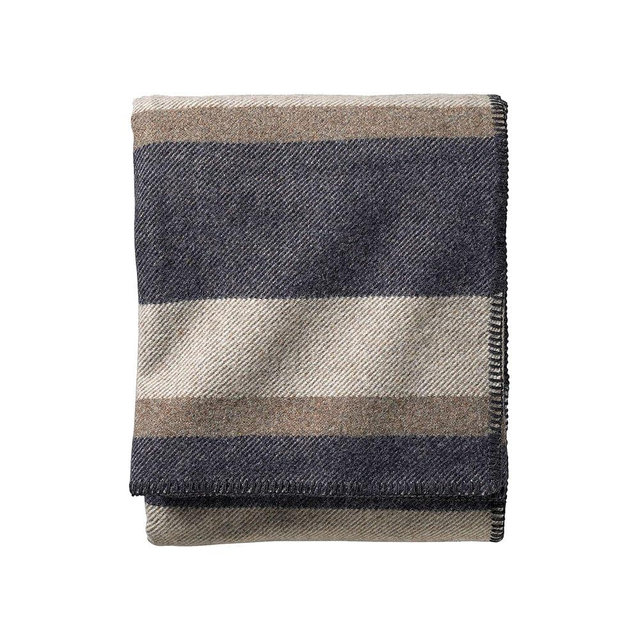 Pendleton, Eco-Wise Washable Wool Blanket, Midnight Navy Stripe, Queen