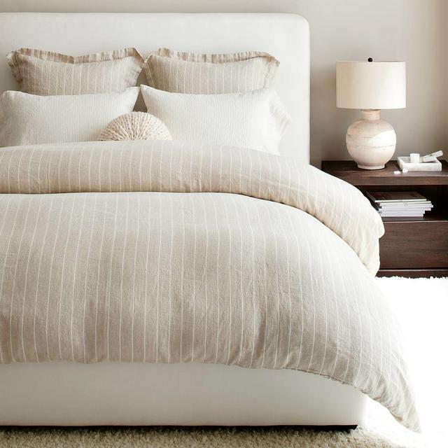 Belgian Flax Linen Striped Duvet Cover, Full/Queen
