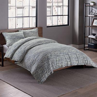 Garment Washed Printed Full/Queen Duvet Cover Set in Ladder Blue