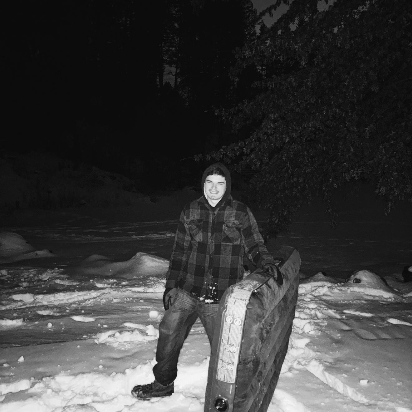 Sledding… with an inflatable mattress because the store was out of sleds. 10/10 recommend.