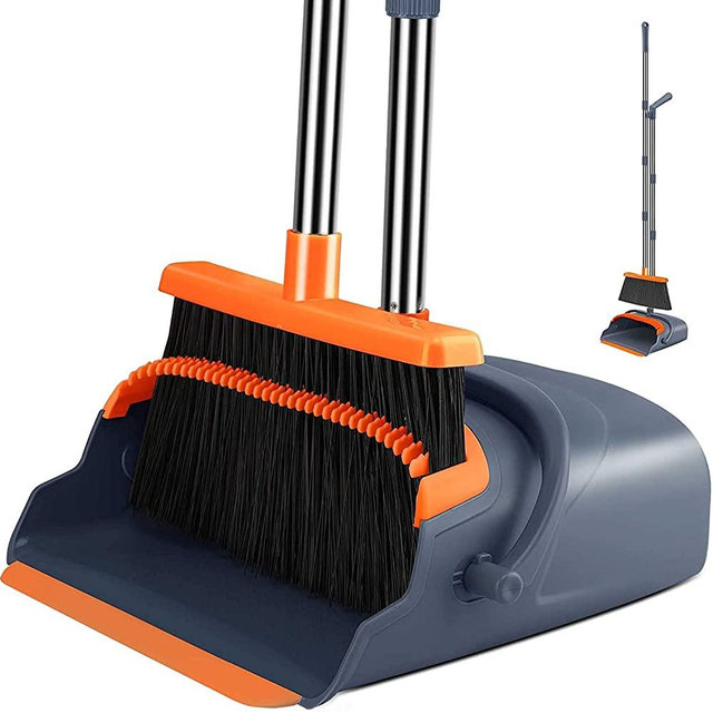kelamayi Broom and Dustpan Set for Home Kitchen Room,Broom and Dustpan Combo for Office Home Kitchen Lobby Floor Use Dustpan Broom Set,Upright Broom Dustpan Set（Orange）