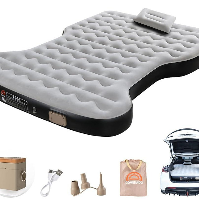 Coverado Car Air Mattress for Tesla Model Y, Self Inflating Car Sleeping Pad with Wireless Air Pump, 7" Thickened Tesla Model Y Mattress, Comfort Flocking Camping Bed, Model Y Accessories 2025-2021