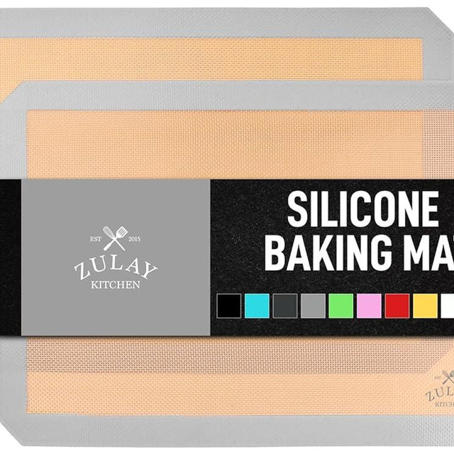 Zulay Kitchen (2 Pack) Silicone Baking Mat Sheet Set - Reusable Baking Mat Nonstick - Half Sheet Baking Mat For Oven - 16.5" x 11.6" (Light Gray)