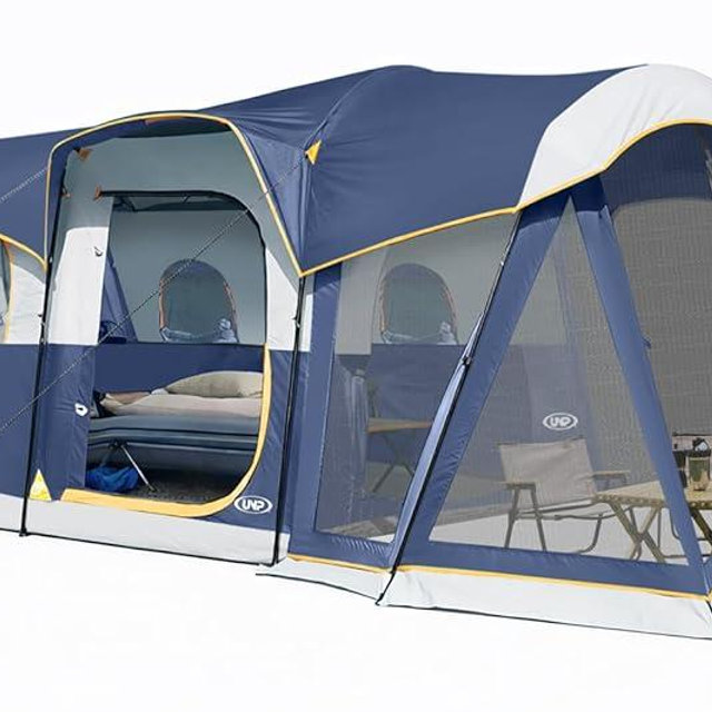 UNP Camping Tent 8 Person Waterproof Big Tunnel Tent with Screen Porch,Family Outdoor Large Tents for Camping 20' x 9' x 80in(H)