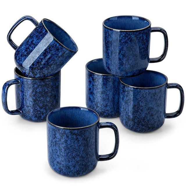 vancasso STARRY Coffee Mugs Set, 16 oz Ceramic Coffee Cups for Americano Hot Tea Iced Coffee Cold Brew Cocoa Milk Stoneware Mugs Set of 6, Dishwasher & Microwave Safe, Blue