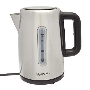 AmazonBasics Stainless Steel Portable Electric Hot Water Kettle - 1.7 Liter, Silver