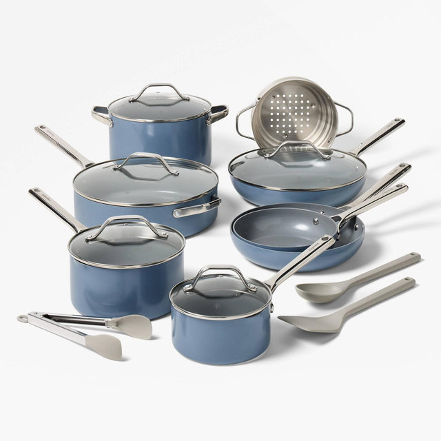 16pc Nonstick Ceramic Coated Aluminum Cookware Set Blue - Figmint™