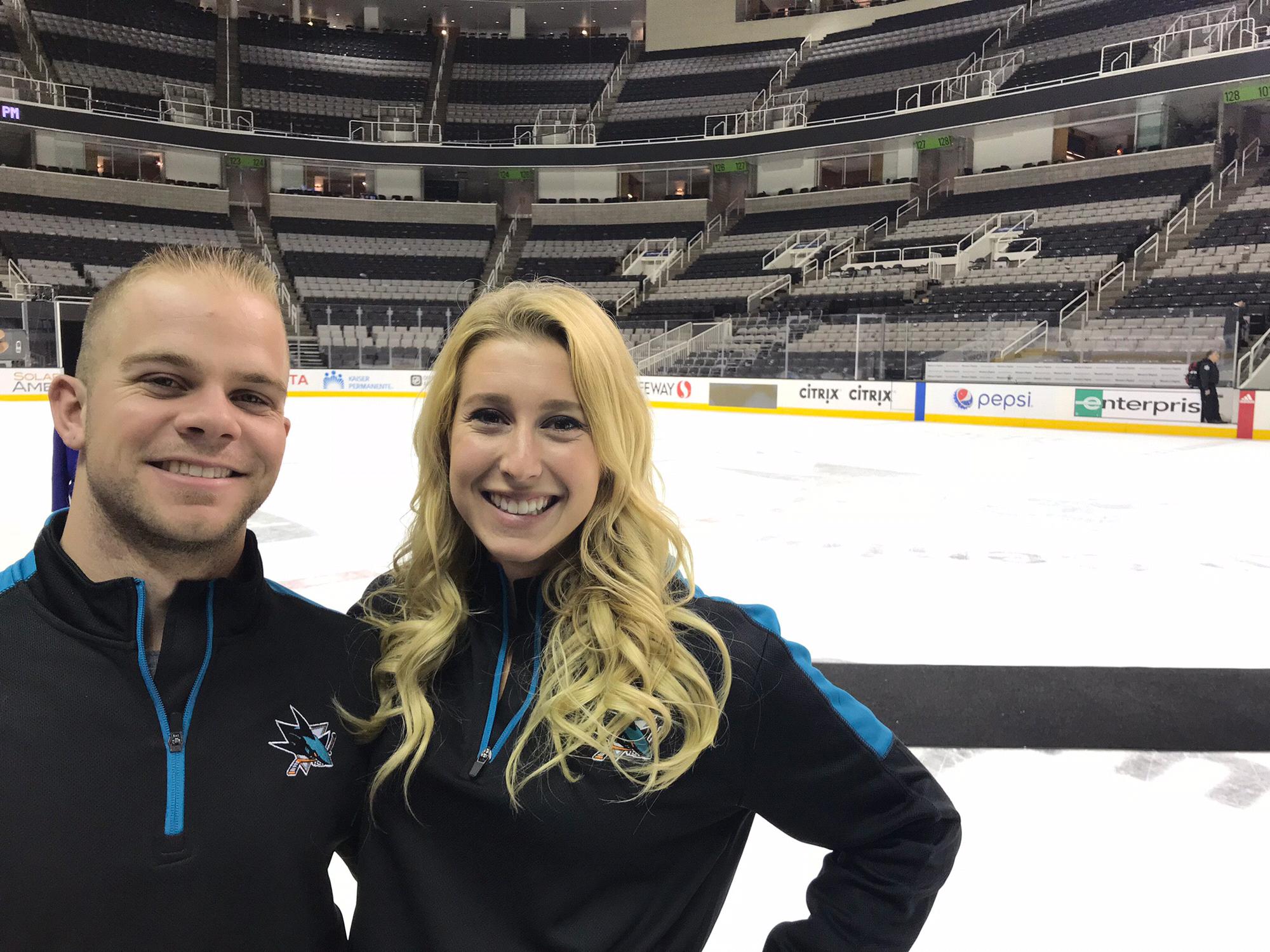 On the ice at a San Jose Shark's game.
