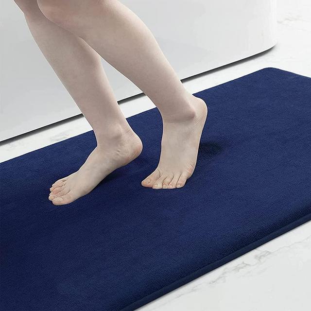 Smiry Memory Foam Bath Mat, Super Soft Absorbent Bathroom Rugs Non Slip Bath Rug Runner for Shower Bathroom Floors, 17" x 24", Navy Blue