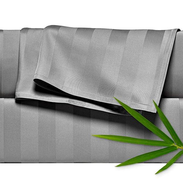 Pure Bamboo Sheets King Size Bed Sheets 4 Piece Set, 100% Organic Bamboo, Luxuriously Soft & Cooling, Double Stitching, 16" Deep Pockets, 1 Fitted, 1 Flat, 2 Pillowcases (King, Jacquard Stone)