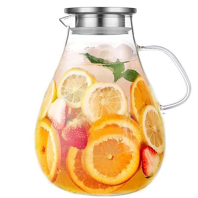 Glass Pitcher with Lid,3000ml - Glass Water Pitcher with Precise Scale Line, Hot/Cold Water Jug, Juice and Iced Tea Beverage Carafe with Lid