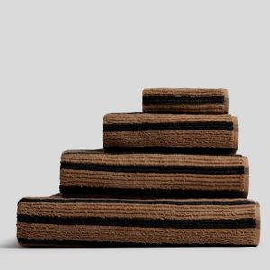 Organic Resort Stripe Towels - Camel with Soft Black Bath Towel