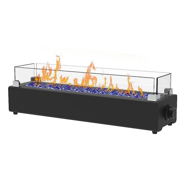 BAIDE HOME 28-inch Table Top Propane Fire Pit, 40,000 BTU Tabletop Gas Firepit for Patio, Outdoor Portable Fireplace Rectangular Fire Bowl w/Wind Glass Shield, Glass Rocks - Black