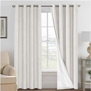 H.VERSAILTEX Linen Curtains 100% Blackout Curtains for Bedroom 90 inch Long Full Light Blocking Nature Linen Blended Window Curtains for Living Room Nickel Grommet (2 Panels, Ivory)