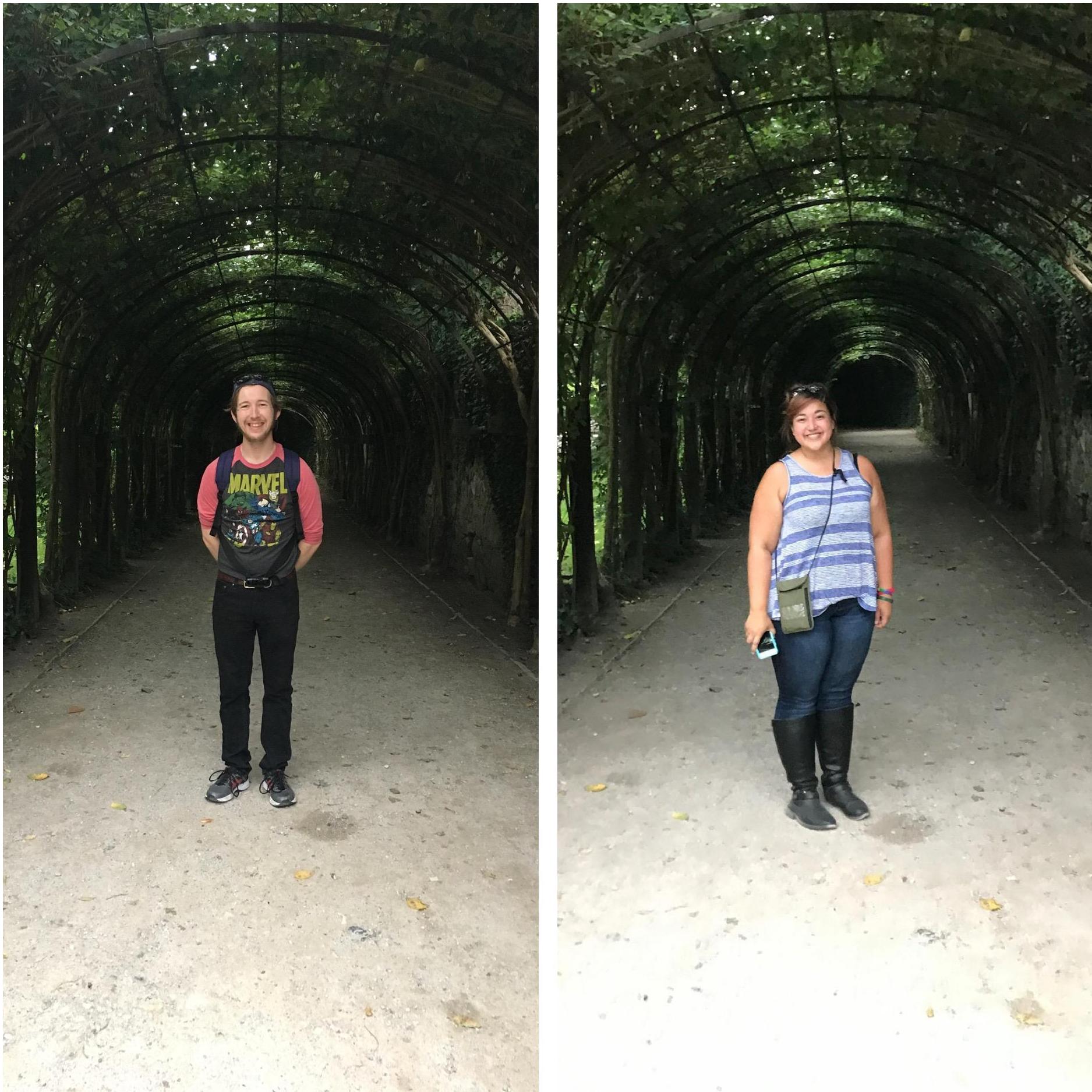 Standing under the trellis from "The Sound of Music" where they filmed part of the song "Do-Re-Mi" in Salzburg, Austria