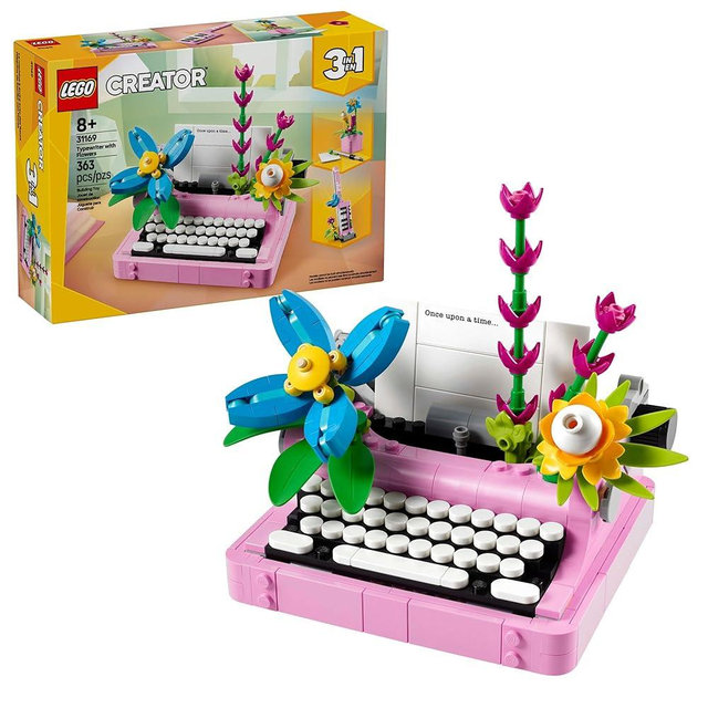 LEGO Creator 3 in 1 Typewriter with Flowers - Birthday Gift for Kids - Building Toy with 3 Building Options, Typewriter, Flowerpot with Pen & Notebook, or Keytar - 31169