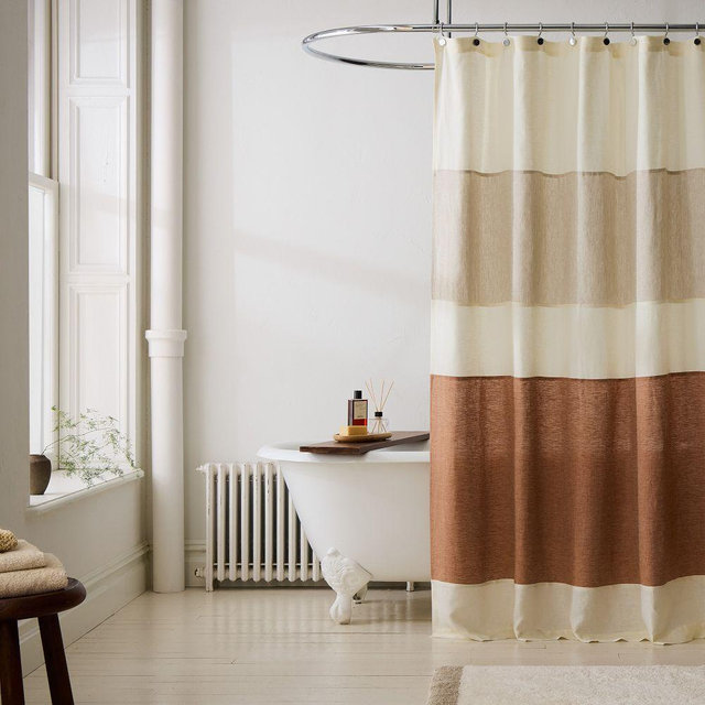 Colorblock European Linen Shower Curtain, Terracotta, 72"x74"