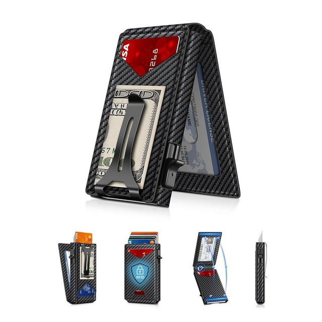 GHUKY Wallet for Men RFID Wallet with Money Clip, Slim Pop Up Card Holder for 10-12 Cards, Minimalist Smart Credit Card Case with ID Window, Bifold Metal Wallet for Front Pocket, Gifts for Men