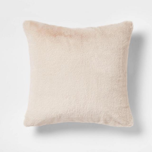 Faux Rabbit Fur Square Throw Pillow Neutral - Threshold™