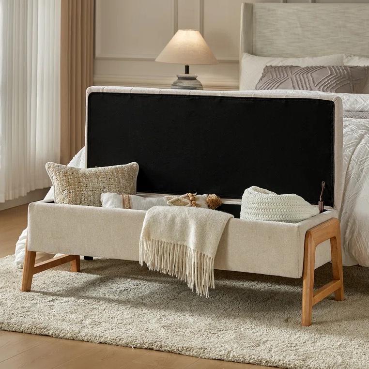 Wade Logan® Brentlinger 49.6'' Mid-century Modern Upholstered Storage Bench with Solid Wood Legs and Tufted Seat | Wayfair