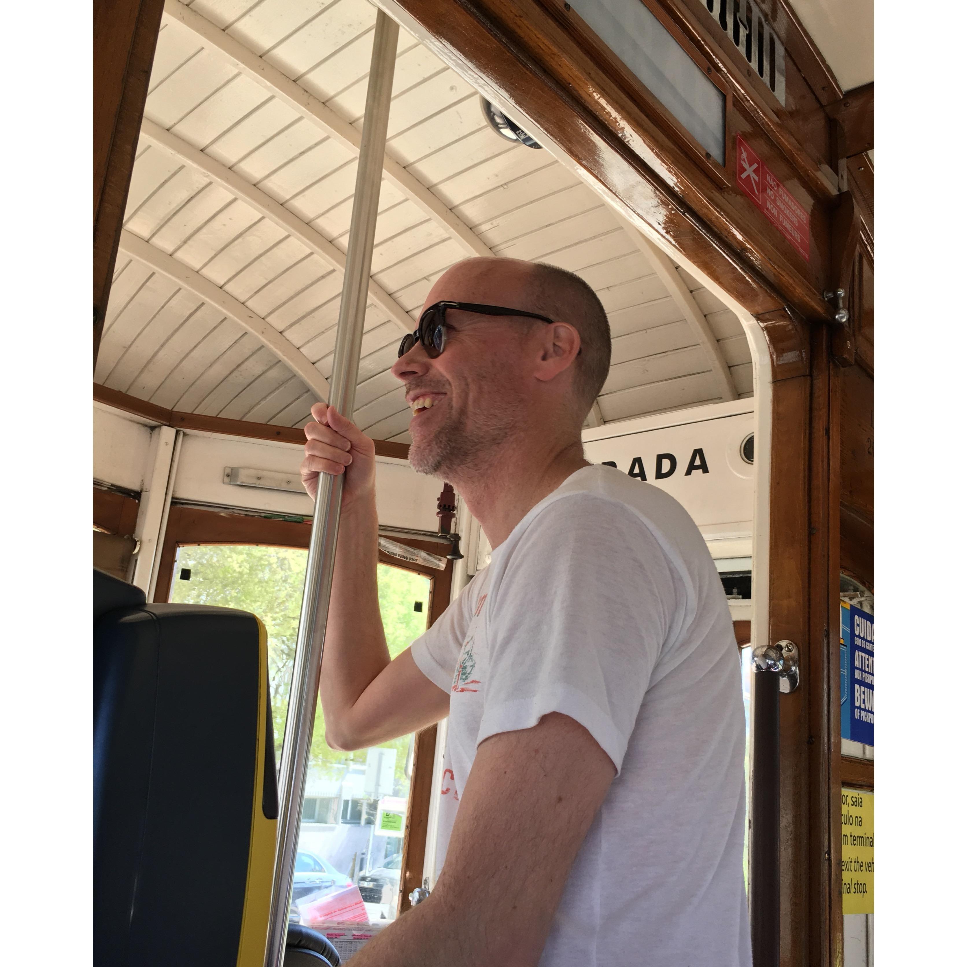 This man is happiest always on public transportation. I am the happiest when it's a pristine cable car in Lisbon.